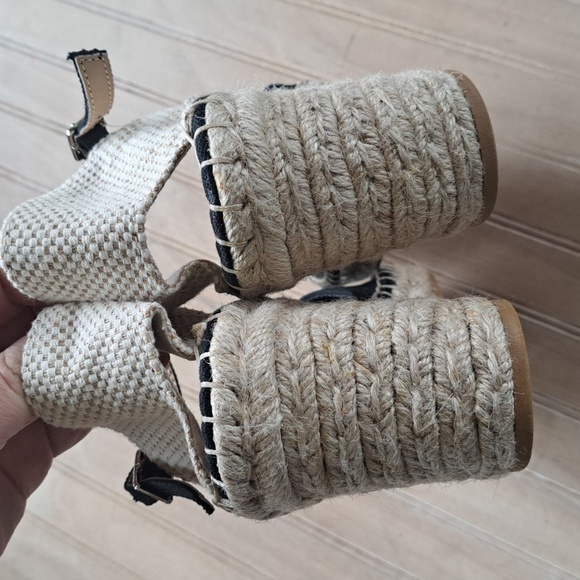 H&M Espadrilles Giselle Two Tone Canvas Slingback Closed Toe Heel Wedges Sandals - Picture 5 of 8